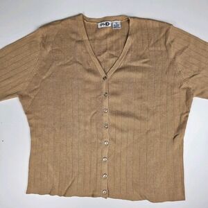 Paul Harris Design Cardigan Sweater Womens XL Tan Vtg‎ Y2K Long Sleeve Buttons